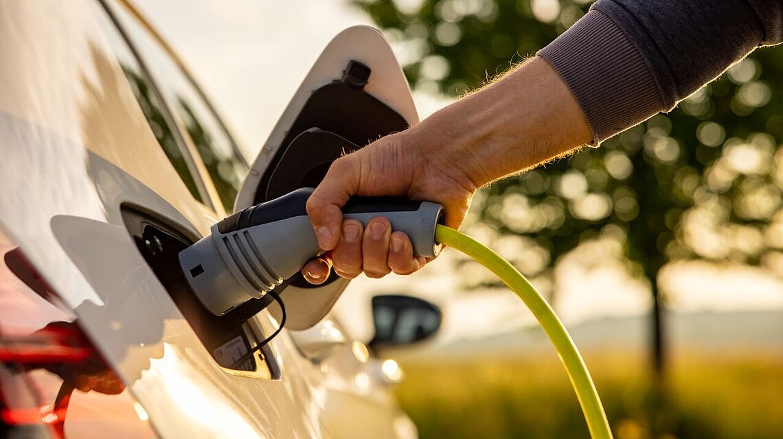 Person lädt Auto in der Natur