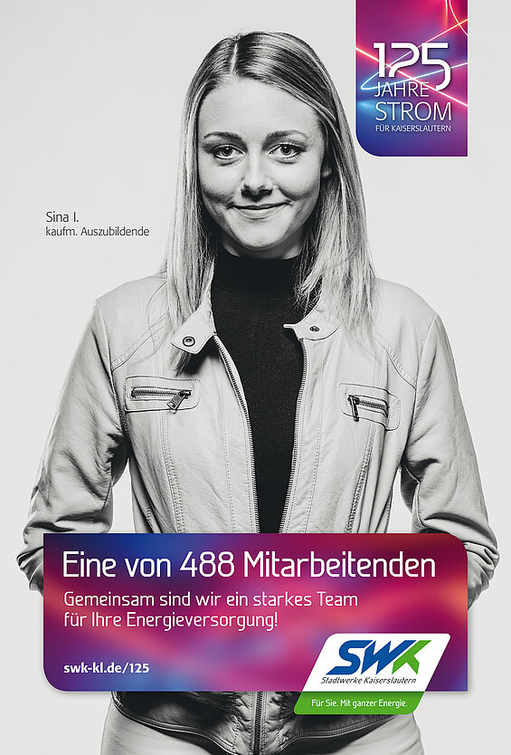 SWK-Werbung 125 Jahre Strom, kaufmännische Auzubildende Sina I.